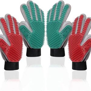 Nicola 4 Pcs Cat Grooming Glove, Dog Grooming Glove, Cat Brush Glove for Long/Short Hair, Pet Grooming Gloves for Cats and Dogs, Cat Grooming Brush Gloves (Red-Green)