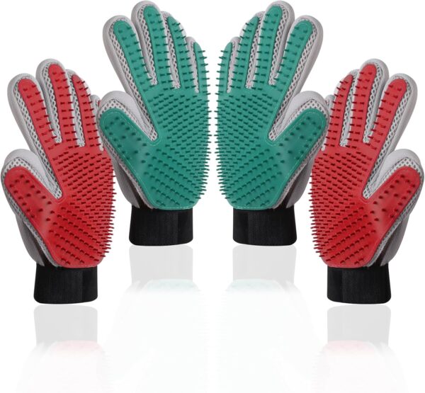 Nicola 4 Pcs Cat Grooming Glove, Dog Grooming Glove, Cat Brush Glove for Long/Short Hair, Pet Grooming Gloves for Cats and Dogs, Cat Grooming Brush Gloves (Red-Green)