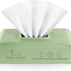 Nina Woof Premium Dog Wipes - Alcohol-Free Plant-Based Cleaning Wipes for Dogs and Cats - Pet Friendly, Eco-Friendly, Biodegradable, Non-Scented. Wipes with Aloe Vera for Pet Care – 100 Wipes