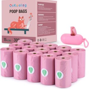 Nineaccy Biodegradable Pink Dog Poo Bags Lavender scent with Dispenser - 300 Large Poop Bags, Extra Thicken Strong Corn Starch Blended Compostable Leak Proof Poop Waste Bag for Dogs