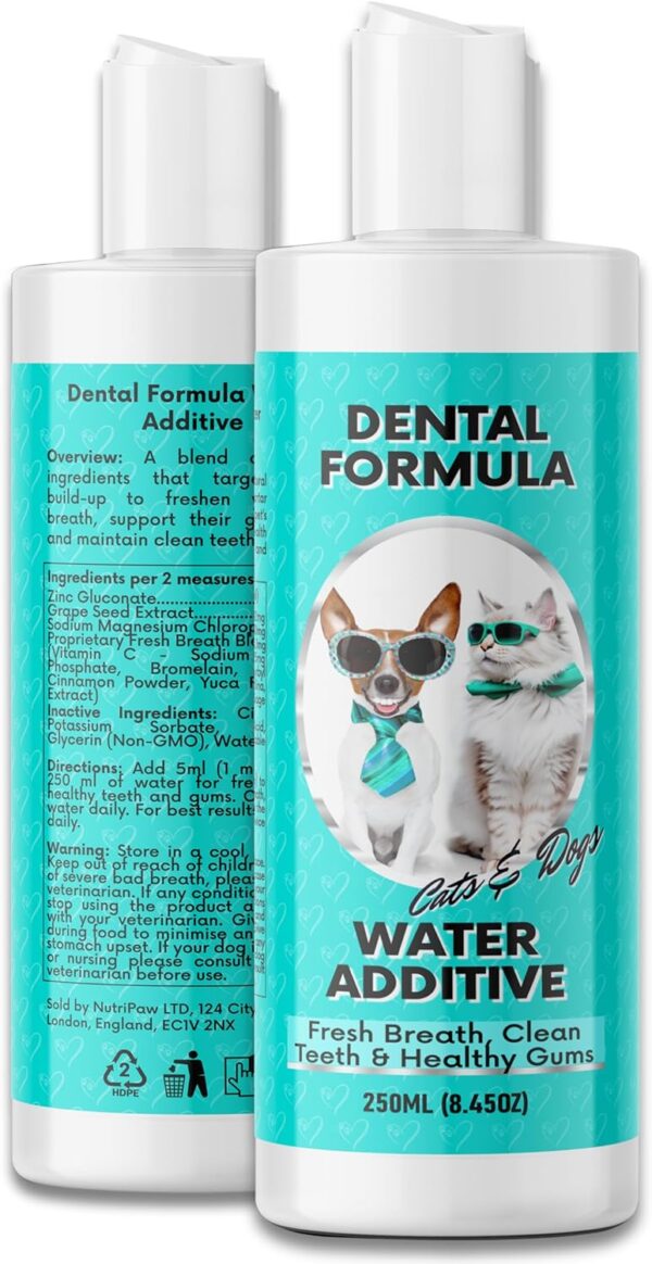 NutriPaw Dental Formula Water Additive For Dogs & Cats - Clean Teeth, Healthy Gums & Fresh Breath - Manage Plaque & Tartar Build-Up - Fuss-Free - No Brushing Needed - Cat/Dog Mouthwash & Oral Health