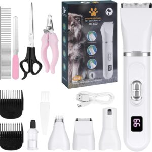 OFFCUP Dog Grooming Kit, Pet Hair Clipper, Grooming Clippers Pet Clipper Shaver Low Noise Rechargeable Cordless Dog Grooming Clippers Electric Pet Clippers for Dogs Cats Pets Hair Trimmer (White)