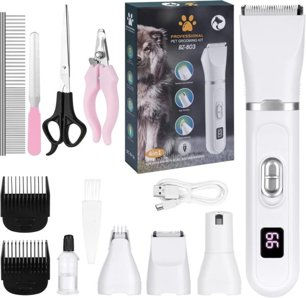 OFFCUP Dog Grooming Kit, Pet Hair Clipper, Grooming Clippers Pet Clipper Shaver Low Noise Rechargeable Cordless Dog Grooming Clippers Electric Pet Clippers for Dogs Cats Pets Hair Trimmer (White)