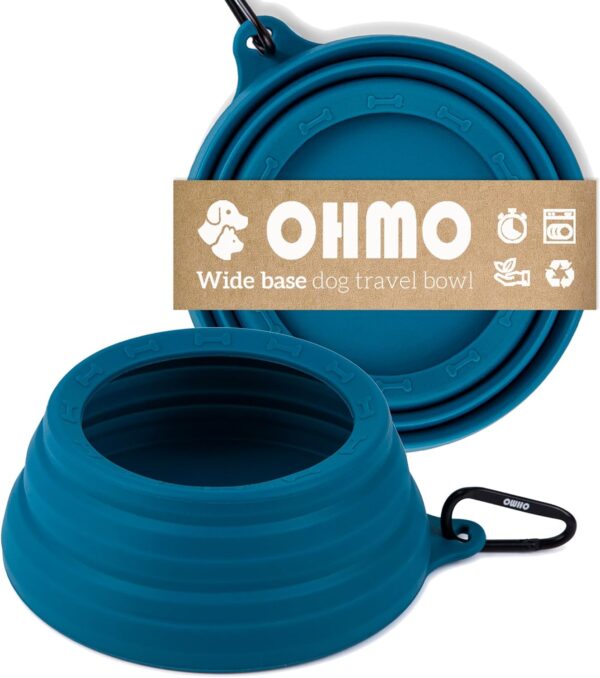 OHMO Collapsible Dog Bowl Anti Tip Over Wide Base Small Opening, Dog Travel Bowl, Less Splash Spill Portable Pet Bowl for Road Trip, Cat Travel Accessories (700ml, Peacock Blue)