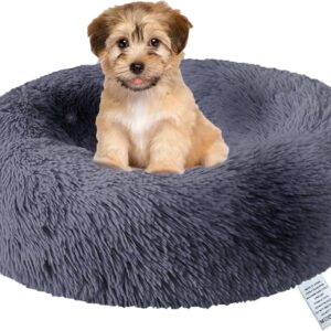 OKPOW Donut Dog Bed,50cm Calming Anti Anxiety Small Dog Beds,Washable Soft Warm Plush Fleece Fluffy Soothing Cat Pet Cushion,Round Orthopedic Relief Improved Sleeping Non Slip Bottom Kitten Bed