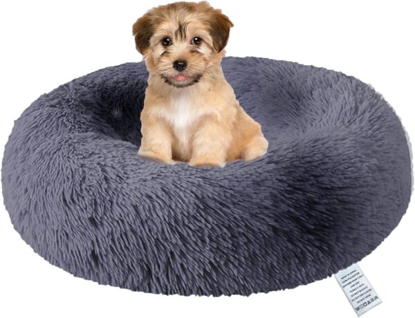 OKPOW Donut Dog Bed,50cm Calming Anti Anxiety Small Dog Beds,Washable Soft Warm Plush Fleece Fluffy Soothing Cat Pet Cushion,Round Orthopedic Relief Improved Sleeping Non Slip Bottom Kitten Bed