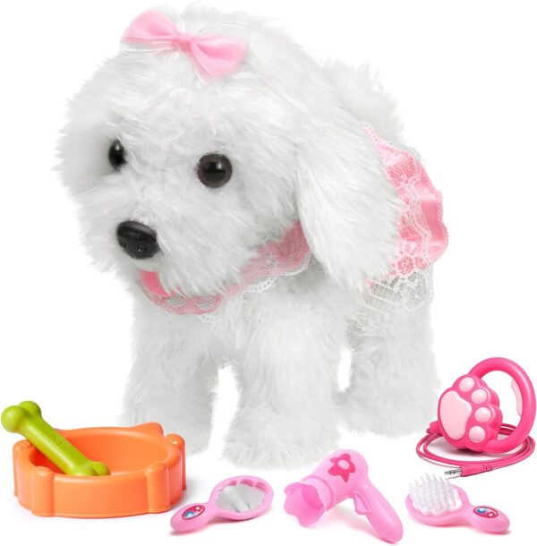 OR OR TU Walking Dog Toys for Kids Remote Control Plush Robot Dog Realistic Electronic Pets Dog Puppy,Walk and Bark on a Lead,Interactive Toy Dog for 3 4 5 6 7+ Years Old Girls Gift