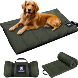 OneTigris Dog Bed Travel Large, Portable Dog Bed Camping Dog Bed for Washable Durable Oxford Portable Dog Sleeping Mats for Car Crate Sofa also For Indoor Outdoor Camping Travel Green