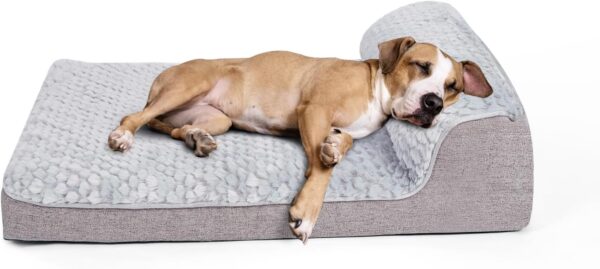 Ownpets Large Plush Pet Bed, Grey Pet Bed For Large/Medium Dogs With Bolsters & Washable Cover, Comfortable &Breathable Egg Foam Pet Sofa Bed,91.5x68.5x15CM