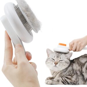 PETKIT Cat Brush with Release Button, Cat Grooming Brush for Long or Short Haired Cats, Cat Hair Brush for Shedding Cat Comb for Pets Kitten Rabbit Removing Loose Fur and Massage