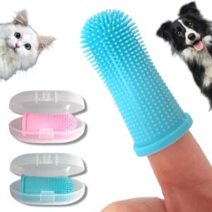 PawsOnlyUK Dog Finger Toothbrush | Set of 2 | Toothbrush & Storage Case | Nontoxic Silicone | Teeth Cleaning Breath Dental Care Plaque Off | Dog Cat Puppy Toothbrush (Blue + Pink)