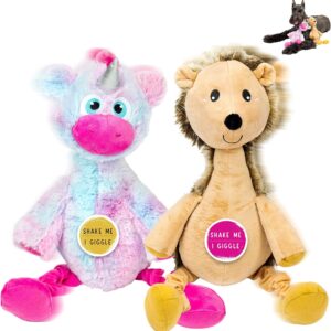 Pet Craft Supply Jiggle Giggle Two Pack Dog Toys - Hedgehog and Unicorn