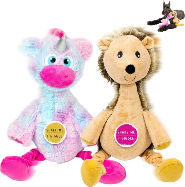 Pet Craft Supply Jiggle Giggle Two Pack Dog Toys - Hedgehog and Unicorn