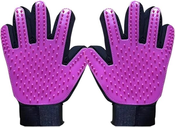 Pet Grooming Gloves | Premium De-shedding Mitts for Easy Grooming with 260 Tips | Pet Mitt For Dogs, Cats & Horses with Long/Short/Curly Hair Purple