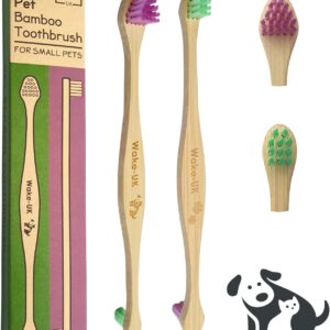 Pet Toothbrush for Dogs Cats & Small Pets, Pack of 2 Double Head Bamboo, Soft Teeth Cleaning Products, Organic Dental Care, Remove Plaque Off, Dog Breath Freshener, Eco Friendly Bamboo Dog Toothbrush