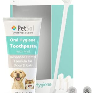 PetSol Dental Care Kit for Dogs & Cats Toothpaste (100g) with 3 x Pet Toothbrushes to Clean Pet's Teeth, Remove Plaque and Tartar, Improve Gum, Tooth Health & Pet Oral Hygiene