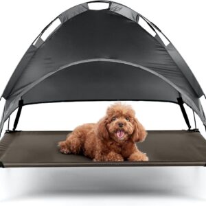 Petlicity Elevated Dog Bed with Canopy Shade Portable Raised Cooling Ideal for Camping Home Garden Waterproof Washable & Breathable Oxford Fabric (Large)