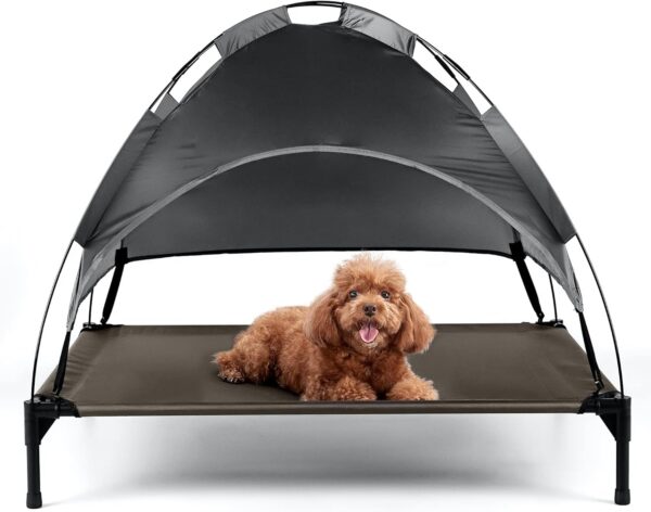 Petlicity Elevated Dog Bed with Canopy Shade Portable Raised Cooling Ideal for Camping Home Garden Waterproof Washable & Breathable Oxford Fabric (Large)