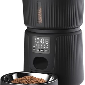 Petory Automatic Cat Feeder - 6 Meals Automatic Cat Food Dispenser with Slow Feeding for Cats and Small Dogs, Dual Power Supply Including Desiccant Bag