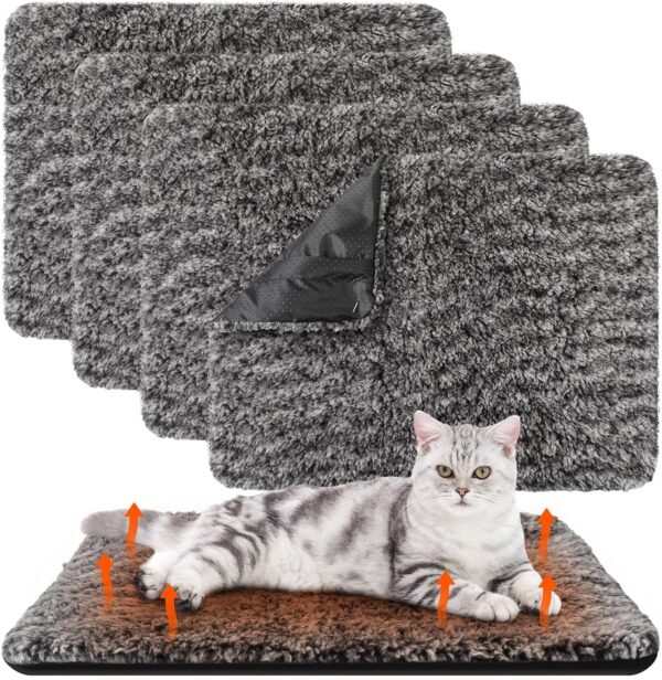 Photect 4 Pack Self Warming Cat Bed Self Heating Dog Cat Pad 16 x 20 Inch Extra Warm Thermal Cat Pad Washable Pet Kennel Pad Crate Bed Mat Removable Cover Non Slip Bottom for Indoor Outdoor Pets