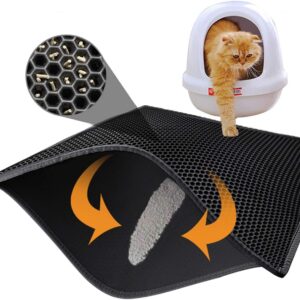 Pieviev Cat Litter Mat Litter Tray Mat of Large Size Double Layer Honeycomb Large Holes Design Waterproof EVA Material Non-BPA, Soft on Paws and Washable (76X61cm Black)