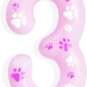 Pink Dog Paw Number 3 Birthday Candles, Pink Dog Paw Print Themed Birthday Candles, Pink Birthday Numeral 3 Candles Cake Topper for Boy Girl 3rd Birthday Decoration Pink Dog Paw Pet Party Supplies