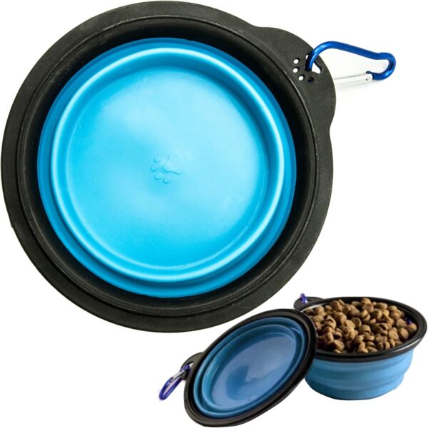 Portable Dog & Cat Bowl COLLAPSIBLE Dog Bowl Travel Dog Bowl with Clip Dog Camping Accessories Outdoor Feeding & Watering Supplies for Dogs Cats Foldable (Blue, Round)