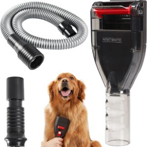 Portek Dog Hair Vacuum Attachment for Most Vacuums, Pet Shedding Brush Grooming Tool Kit, Dogs Cats Undercoat Deshedding Tool with Long Extension Hose and Adapter (Universal Style)