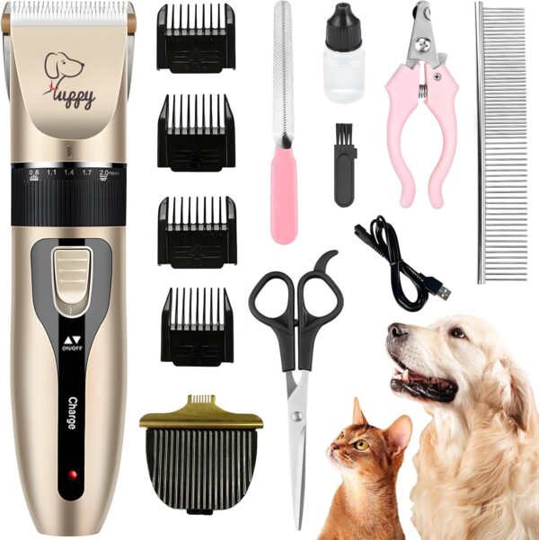 Professional Dog Grooming Clippers Kit, Low Noise Clipper Dogs Hair Trimmer, Rechargeable Cordless Pet Clipper for Grooming Thick Hair, Small Dogs and Other Pets