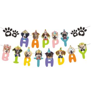 Puppy Happy Birthday Banner Colorful - Puppy Birthday Banner Dog Birthday Party Supplies Dog Face Happy Birthday Sign Garland For Birthday Party Decoration 16.4ft