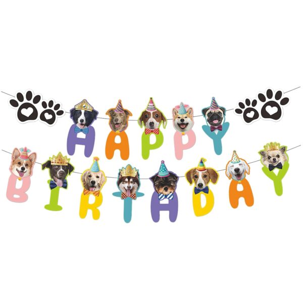 Puppy Happy Birthday Banner Colorful - Puppy Birthday Banner Dog Birthday Party Supplies Dog Face Happy Birthday Sign Garland For Birthday Party Decoration 16.4ft