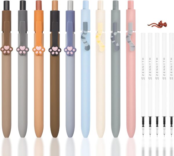 RETON 9PCS Cute Cat Ballpoint Pen, Gel Ink Retractable Pens, 0.5mm Black Ink Kawaii Writing Pens, Fine Point Neutral Pens for Cat Lovers Women Office School Supplies, with 5pcs Pen Refills