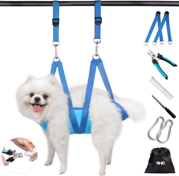 RHD Dog Grooming Hammock Harness for Small Dog and Cats, Dog Grooming Sling, Pet Grooming Hammock, Pet Grooming Supplies Kit with Nail Clippers, Nail File, Pet Comb