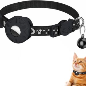 Reflective for AirTag Cat Collar,Waterproof with Safety Buckle & Bell,Holder for Apple AirTag,Adjustable 7.85''-12.95'' Kitten Collar for GPS Tracking,Pet Supplies for Safety & Tracking (Black)