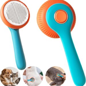 Revolex Cat Dog Brush for Grooming, Slicker Dog Brush for Shedding, Self-Cleaning Comb for Short and Long Haired Cats/Dogs Tangled Deshedding Hair Remover Tool, Pet Hair Brush with Button