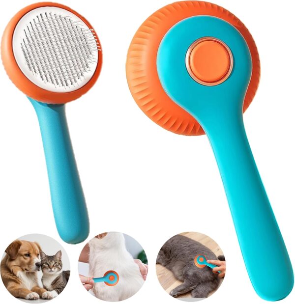 Revolex Cat Dog Brush for Grooming, Slicker Dog Brush for Shedding, Self-Cleaning Comb for Short and Long Haired Cats/Dogs Tangled Deshedding Hair Remover Tool, Pet Hair Brush with Button