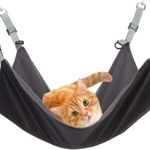 RivenAn Hanging Cat Hammock, Pet Hammock for Cage, Adjustable Cat Bed Two Sides Comfortable/Waterproof Resting Sleepy Pad for Cats Small Dogs Rabbits or Other Small Animals (Black)