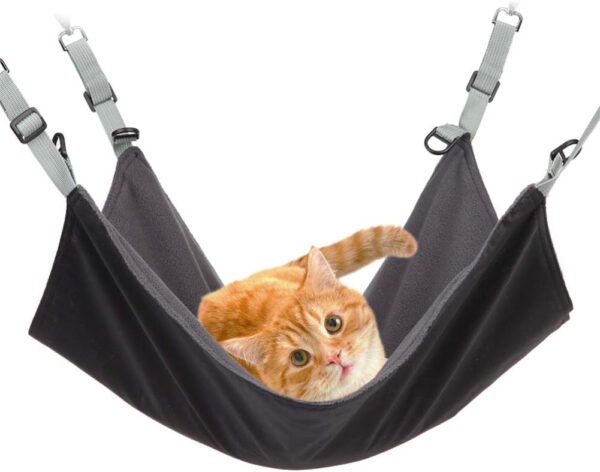 RivenAn Hanging Cat Hammock, Pet Hammock for Cage, Adjustable Cat Bed Two Sides Comfortable/Waterproof Resting Sleepy Pad for Cats Small Dogs Rabbits or Other Small Animals (Black)