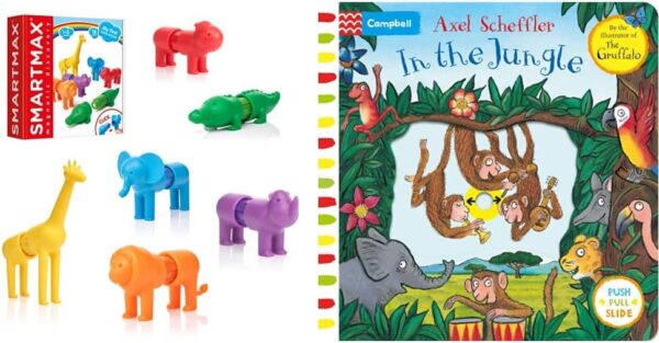 SMARTMAX - My First Safari Animals, Magnetic Discovery Play Set, 18 pieces, 1-5 Years & In the Jungle: A Push, Pull, Slide Book (Campbell Axel Scheffler, 9)