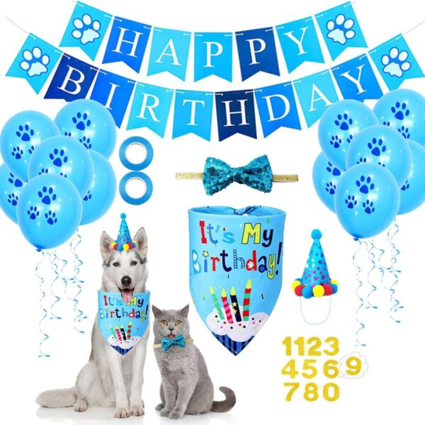 SUOXU Dog Birthday Party Supplies, Dog Happy Birthday Bandana Party Hat Bow Tie Number,Cute Boy Girl Dog Birthday Outfit Triangle Scarf for Small Medium Dog Party Cake Gift Decoration Set