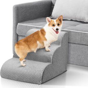 SenDeluz Dog Steps for Bed Sofa, Easy Climb Dog Cat Ramp Steps, High Density Foam Pet Stairs, Non-Slip Pet Ladder with Washable Cover for Dogs and Cats