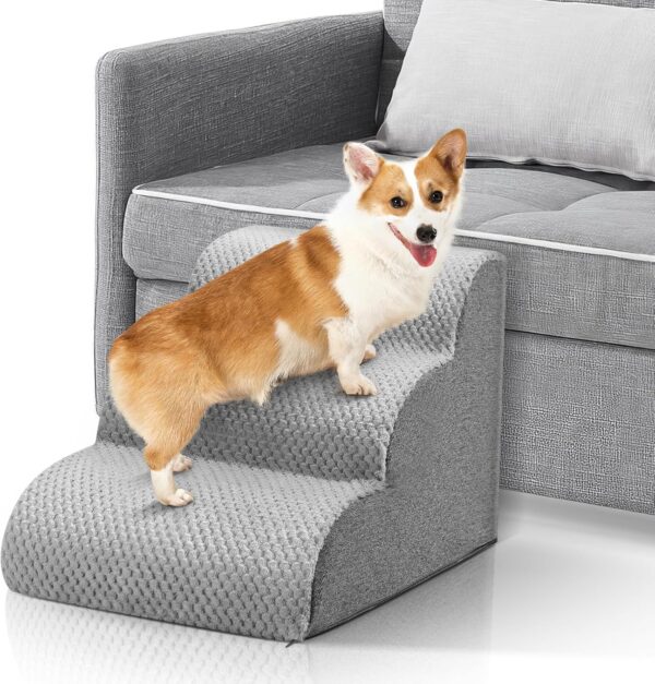 SenDeluz Dog Steps for Bed Sofa, Easy Climb Dog Cat Ramp Steps, High Density Foam Pet Stairs, Non-Slip Pet Ladder with Washable Cover for Dogs and Cats