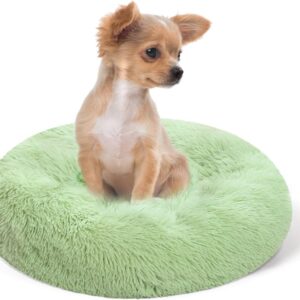 SiLDueh Dog Bed, Small Calming Cat Bed Washable Pet Bed, Plush Round Donut Puppy Bed Dog Cushion, Machine Washable Cat Bed Green (40cm/15.7in)