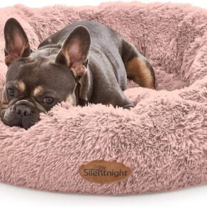 Silentnight Donut Calming Dog Bed - Calming Dog Cat Pet Bed Anxiety Relief Soft Fluffy Doughnut Pillow - Easy Clean Machine Washable Luxury Plush Dog Pillow Basket - 85 cm - Blush Pink