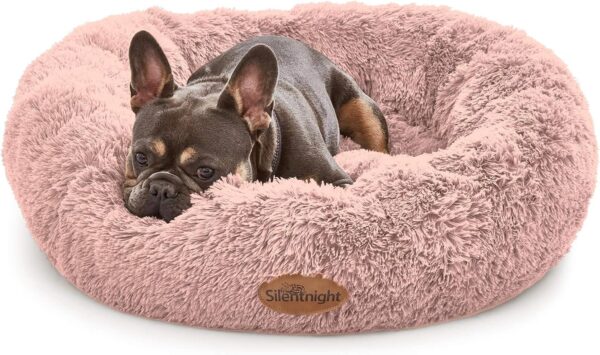 Silentnight Donut Calming Dog Bed - Calming Dog Cat Pet Bed Anxiety Relief Soft Fluffy Doughnut Pillow - Easy Clean Machine Washable Luxury Plush Dog Pillow Basket - 85 cm - Blush Pink