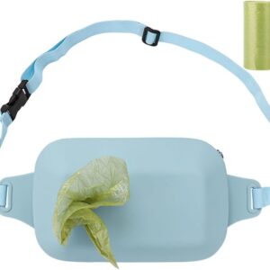 Silicone Dog Treat Training Pouch,Fanny Pack,Cross-Body Bag,Built-In Poop Bag Dispenser,The Perfect Accessory for Dog Training,Food Grade Silicone,Safe and Reliable,Easy to Clean. (Light blue)