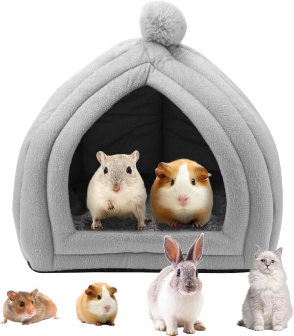 Small Animal Pet Winter House,Pet Tent Cave Bed for Cats/Small Dogs,Guinea Pig Bed,Cat Bed House,Rabbit Bed Warm Guinea Pig Cave Beds with Removable Cushion for Hamster Small Animals,25x25CM Gray