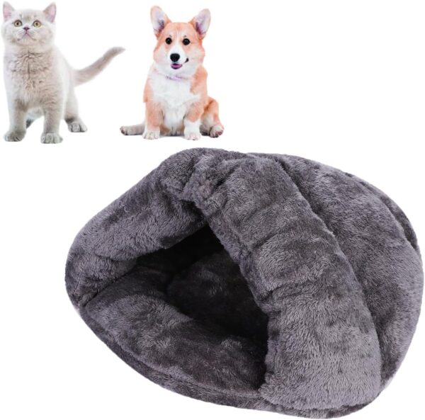 Soft Indoor Pet Bed Sofa 2 in 1 Pet Nest Portable Cat Puppy Sleeping Bag Bed Carpets Foldable Pet Cave Half Covered Slipper Shape Bed Cave House Thermal Warmer Winter Cozy Bed Hut(less than 4.5 lb)