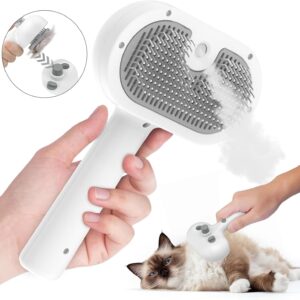 Spray Cat Brush, Self Cleaning Dog Grooming Brush, Easy To Clean, Electric Cat Steam Brush with Wash-free Essence, Remove Static Flying Hair Steam Grooming Brush for Cats and Dogs (White)