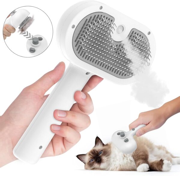 Spray Cat Brush, Self Cleaning Dog Grooming Brush, Easy To Clean, Electric Cat Steam Brush with Wash-free Essence, Remove Static Flying Hair Steam Grooming Brush for Cats and Dogs (White)